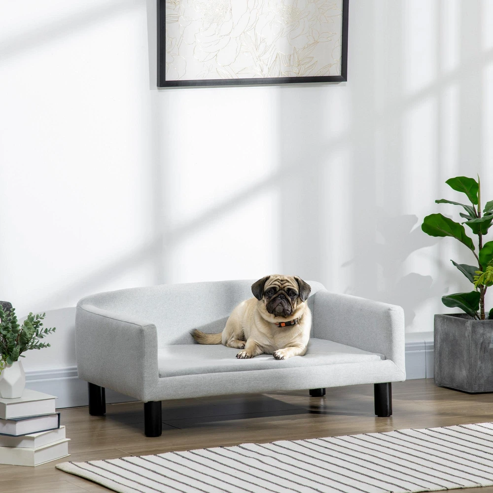 PawHut šunų sofa, stilinga naminių gyvūnų sofa su užvalkalu ir medinėmis kojelėmis, 82x54x36 cm