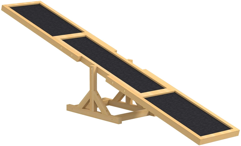 PawHut šunų sūpynės, medinės šunų judrumo (agility) sūpynės, neslidus šunų bėgimo takelis šunims iki 30 kg, pusiausvyrai lavinti, 180 x 30 x 30 cm, geltonos