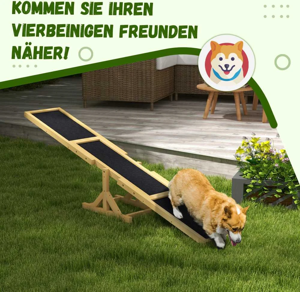 PawHut šunų sūpynės, medinės šunų judrumo (agility) sūpynės, neslidus šunų bėgimo takelis šunims iki 30 kg, pusiausvyrai lavinti, 180 x 30 x 30 cm, geltonos