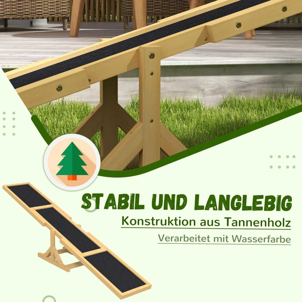 PawHut šunų sūpynės, medinės šunų judrumo (agility) sūpynės, neslidus šunų bėgimo takelis šunims iki 30 kg, pusiausvyrai lavinti, 180 x 30 x 30 cm, geltonos