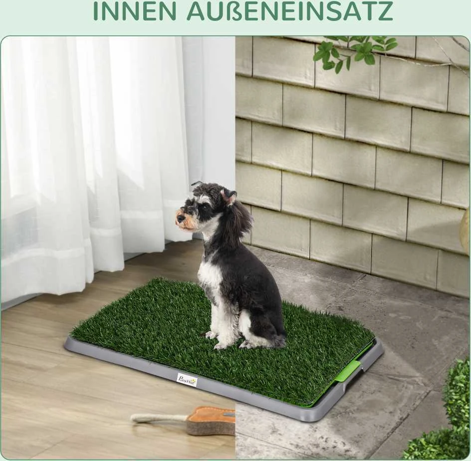 PawHut šunų tualetas su 2 žolės kilimėliais, padėklas dresūrai, tualetas šuniukams patalpoms ir laukui, žalias, 67 x 41 cm | Aosom