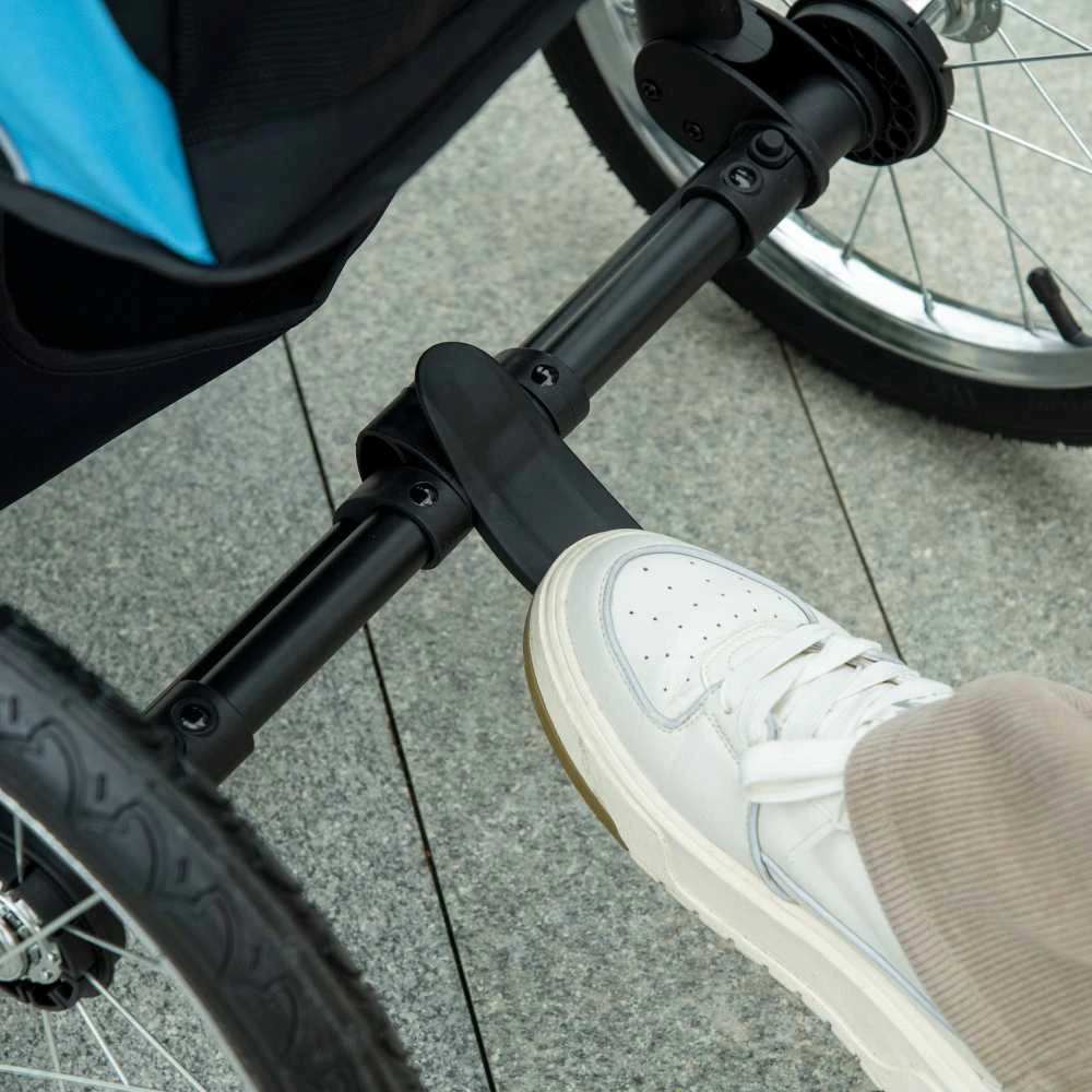 PawHut šunų vežimėlis su atšvaitais, sulankstomas, su krepšiu daiktams, apsauga nuo saulės, tinkliniais langais, Oksfordo audinys, mėlynas