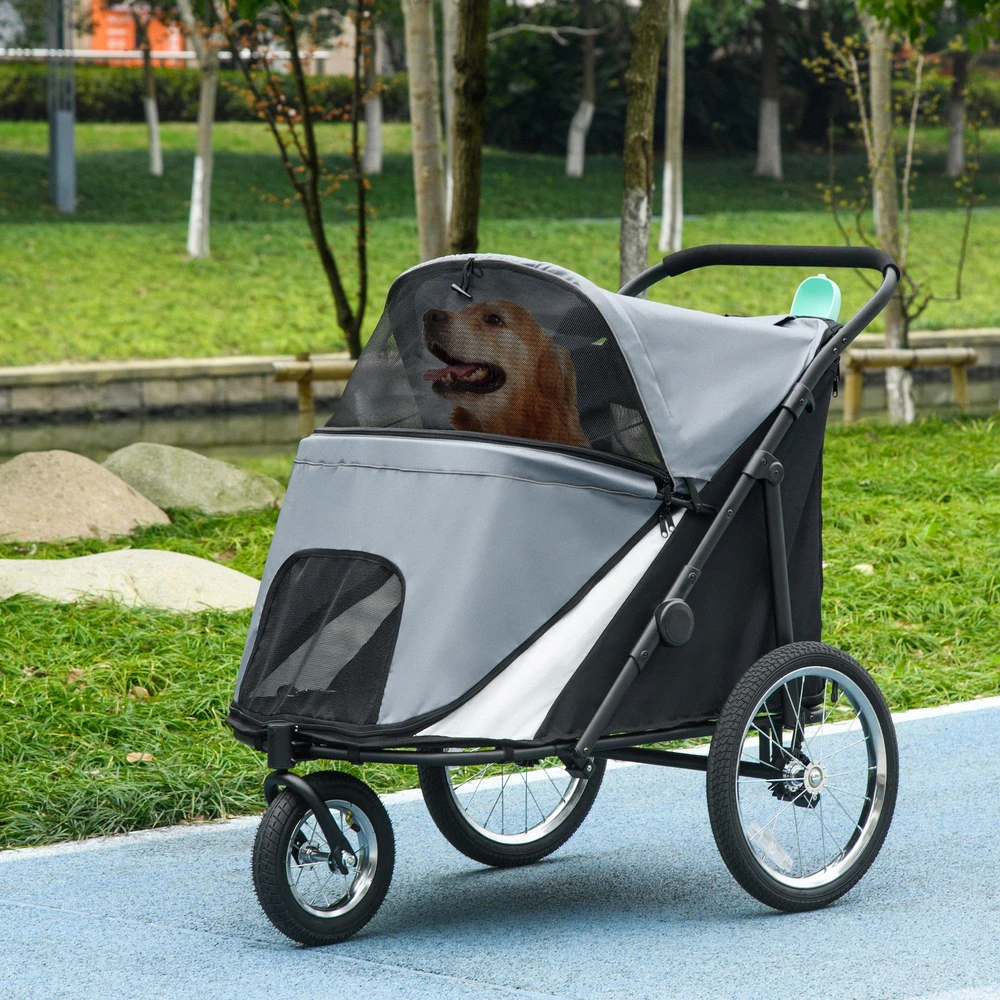 PawHut šunų vežimėlis sulankstomas su tinkleliu galinėms durims ir saugos diržu, pilkas, iki 30 kg