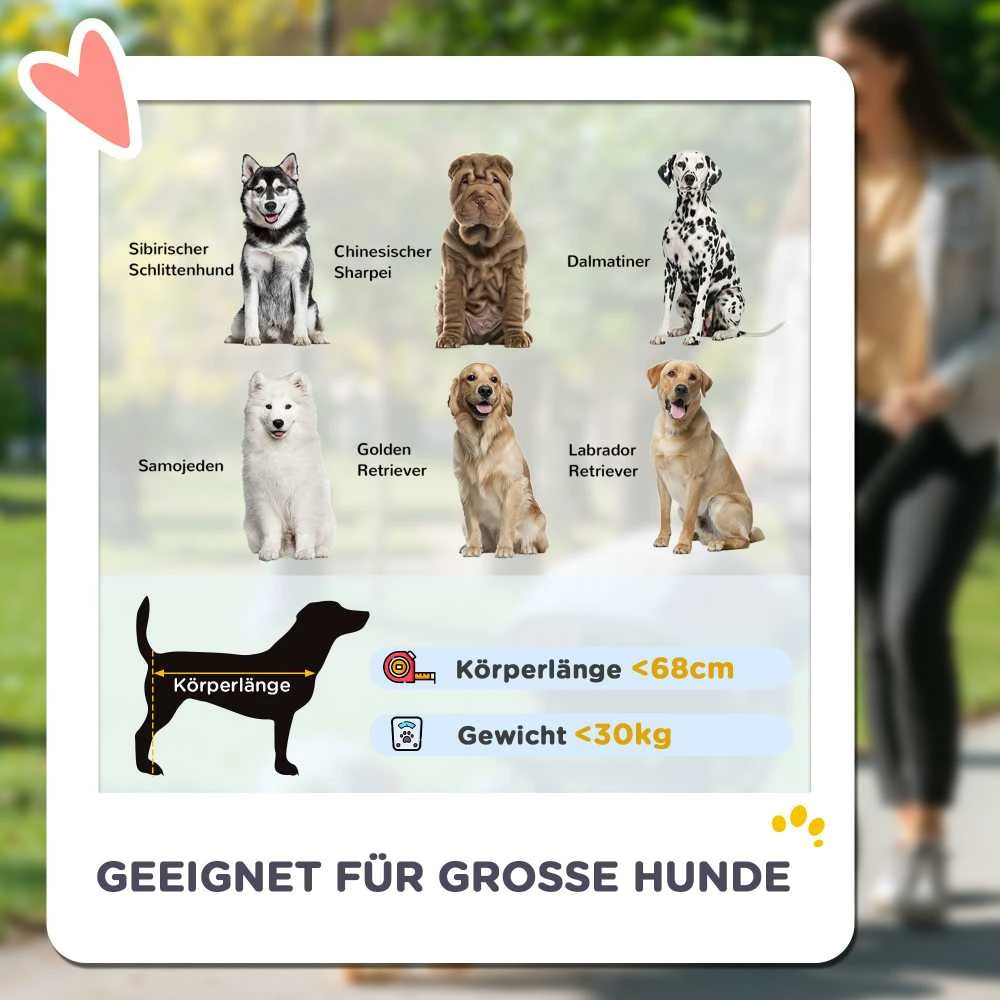 PawHut sulankstomas vežimėlis šunims ir katėms iki 30 kg, su pagalvėle, tinkliniais langais, durelėmis, krepšiu daiktams, saugos diržais ir stabdžiais, juodas