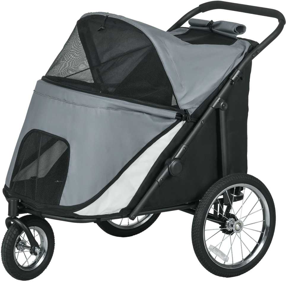 PawHut šunų vežimėlis sulankstomas su tinkleliu galinėms durims ir saugos diržu, pilkas, iki 30 kg