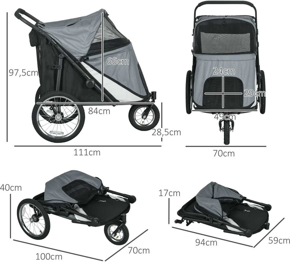 PawHut šunų vežimėlis sulankstomas su tinkleliu galinėms durims ir saugos diržu, pilkas, iki 30 kg
