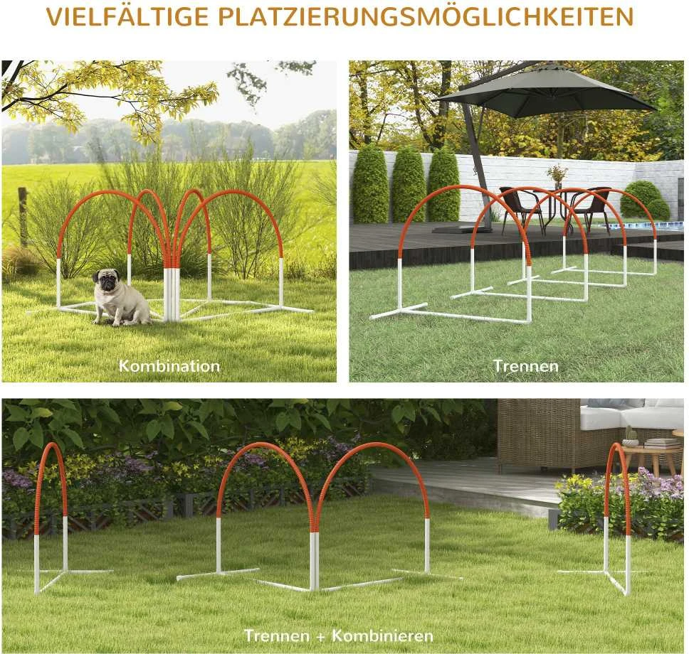 PawHut šunų dresūros rinkinys, 4 dalių rinkinys su slalomo stulpais, agility įranga šunims su Oksfordo audinio nešiojimo krepšiu, oranžinė