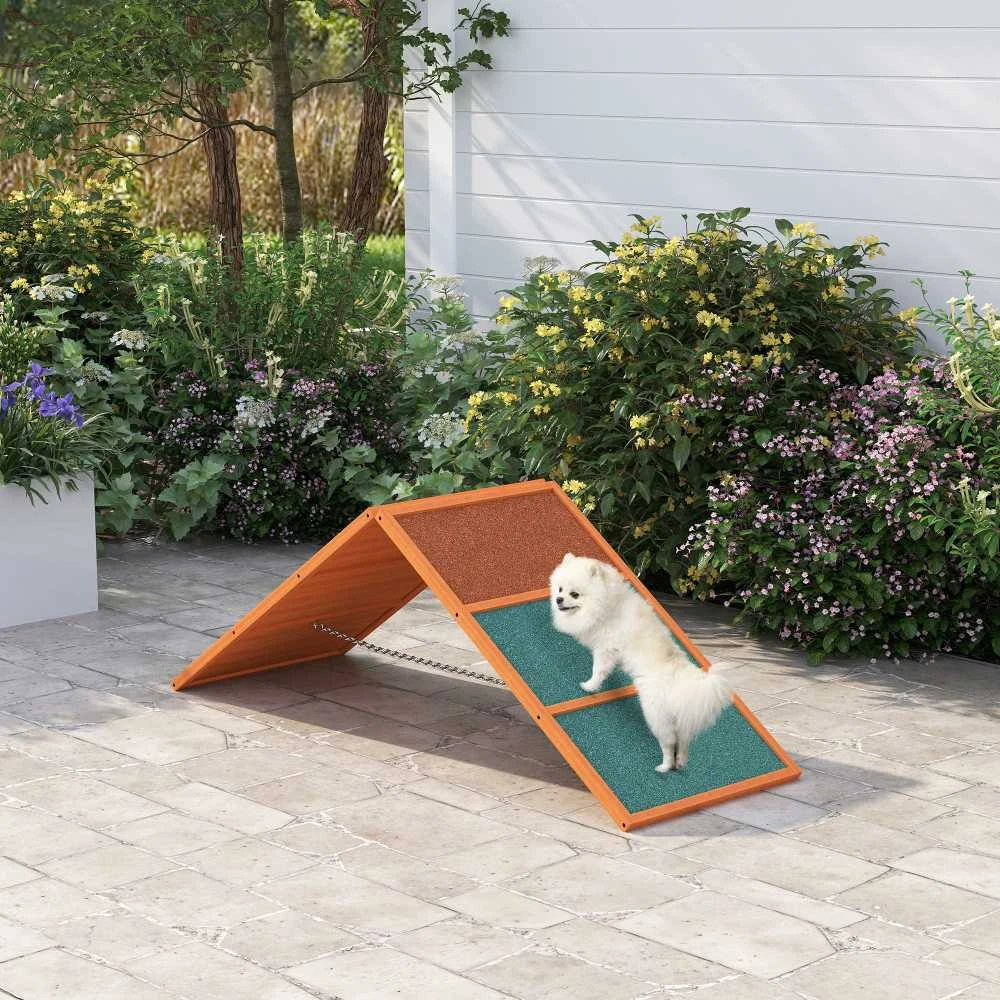 PawHut šunų agility tiltelis, šunų agility įranga su sulankstomu tiltu, neslystančiu paviršiumi, reguliuojamo aukščio, sodui, 173 x 59 x 66 cm, oranžinė