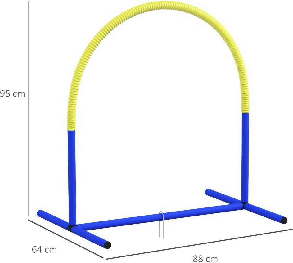 PawHut šunų dresūros įranga, šunų vikrumo (agility) rinkinys, 4 dalių kliūčių rinkinys senyviems šunims, dresūros rinkinys su krepšiu, mėlyna/geltona, 88 x 64 x 95 cm