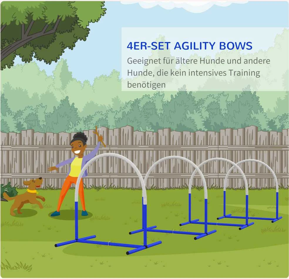 PawHut šunų dresūros įranga, Agility rinkinys šunims, 4 dalių kliūčių rinkinys vyresniems šunims, dresūros rinkinys su krepšiu, mėlyna/balta, 88 x 64 x 95 cm