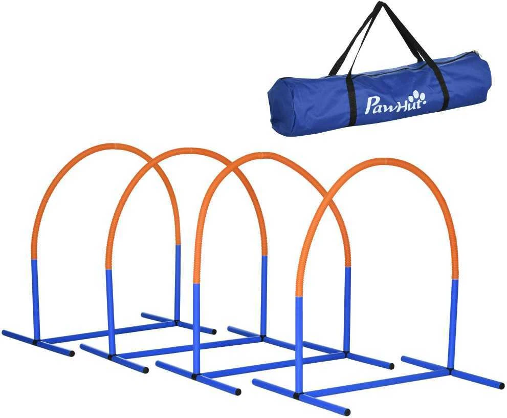 PawHut šunų dresūros įranga, šunų „Agility“ rinkinys, 4 dalių dresūros rinkinys su krepšiu, mėlyna ir oranžinė, 88 x 64 x 95 cm