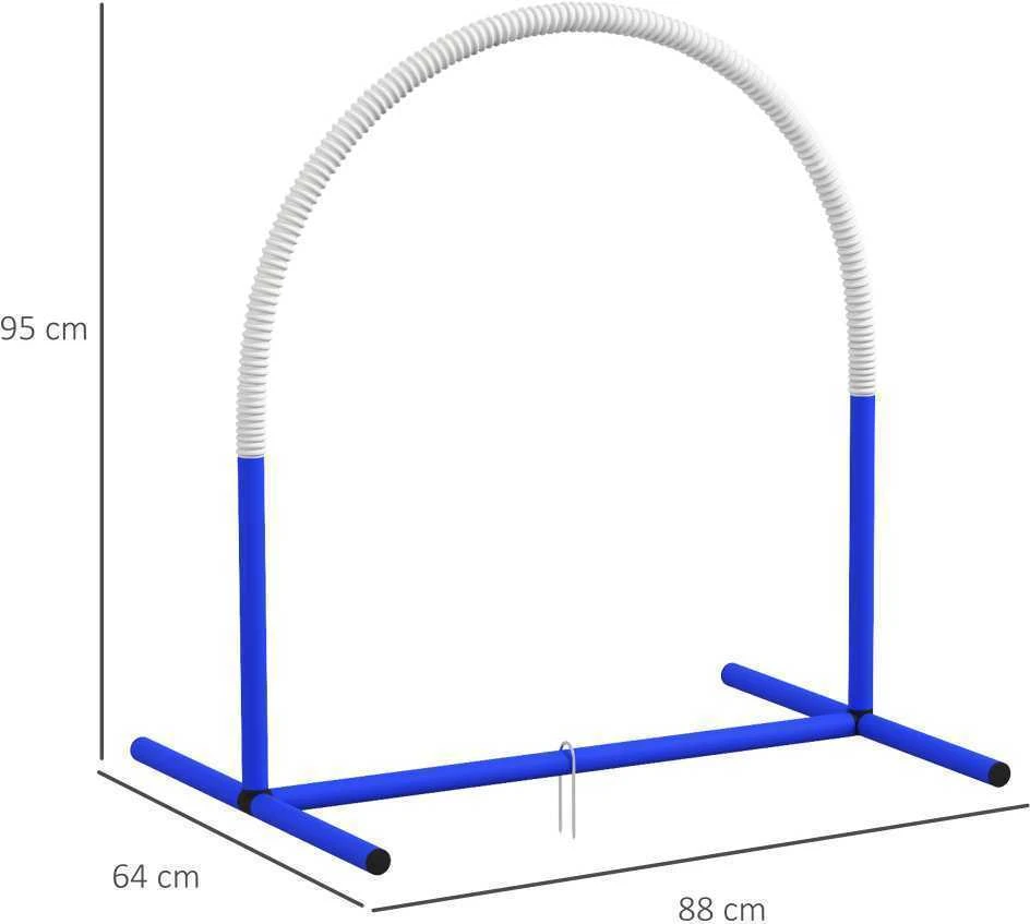 PawHut šunų dresūros įranga, Agility rinkinys šunims, 4 dalių kliūčių rinkinys vyresniems šunims, dresūros rinkinys su krepšiu, mėlyna/balta, 88 x 64 x 95 cm