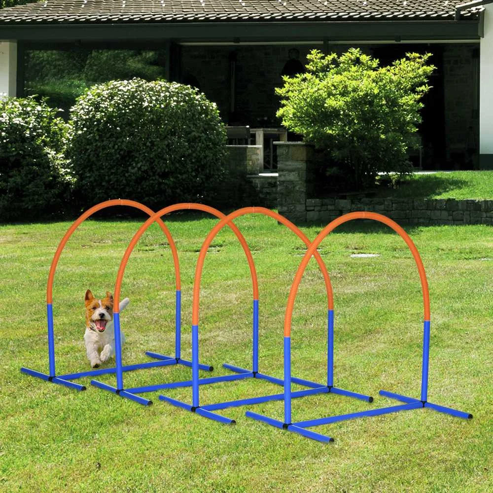 PawHut šunų dresūros įranga, šunų „Agility“ rinkinys, 4 dalių dresūros rinkinys su krepšiu, mėlyna ir oranžinė, 88 x 64 x 95 cm