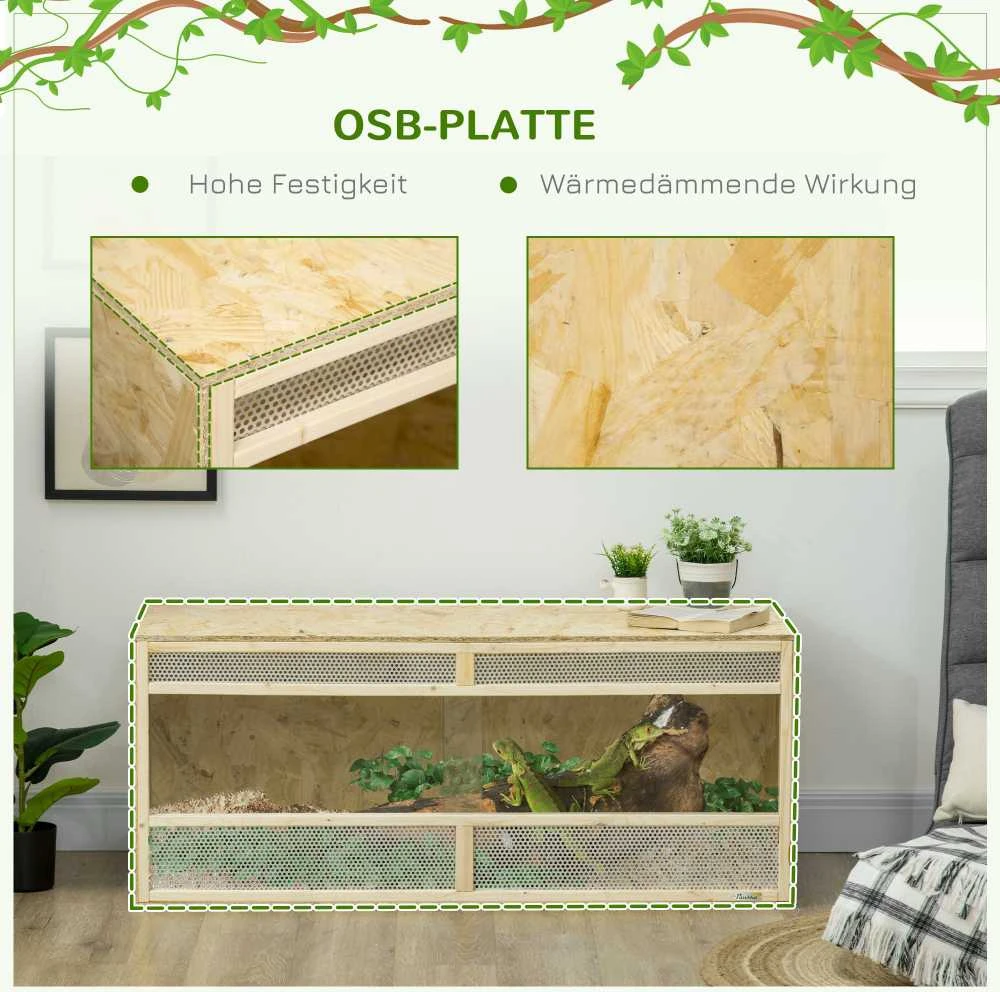 PawHut roplių terariumas, roplių šėrykla su ventiliacijos grotelėmis, stumdomos stiklinės durelės, veisimo dėžė varliagyviams, vorams, natūralios spalvos, 120 x 50 x 50 cm