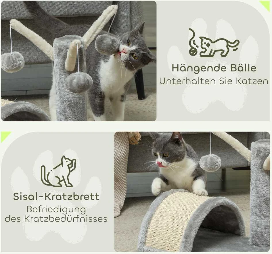 PawHut draskyklė, stabili katės draskyklė su sizaliu, laipiojimo medis katėms, šviesiai pilka