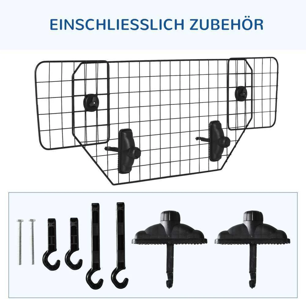PawHut šunų apsauginės grotelės, universalios automobilių bagažinės grotelės, reguliuojamos pertvaros šunims, metalinės, juodos spalvos, (90-120)x40,5 cm