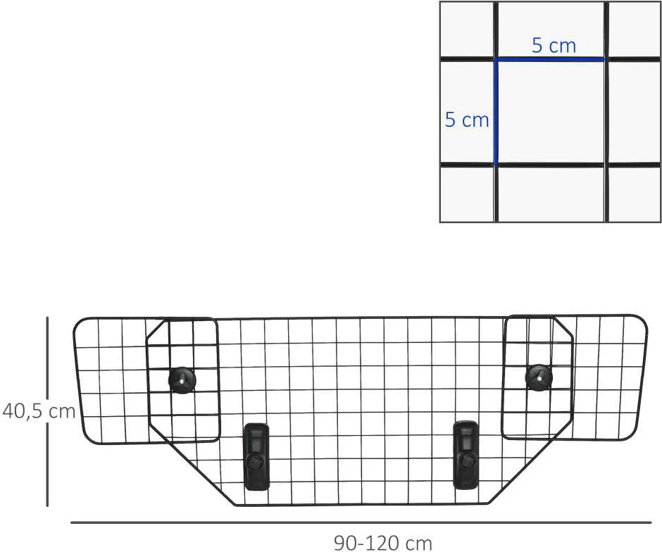 PawHut šunų apsauginės grotelės, universalios automobilių bagažinės grotelės, reguliuojamos pertvaros šunims, metalinės, juodos spalvos, (90-120)x40,5 cm