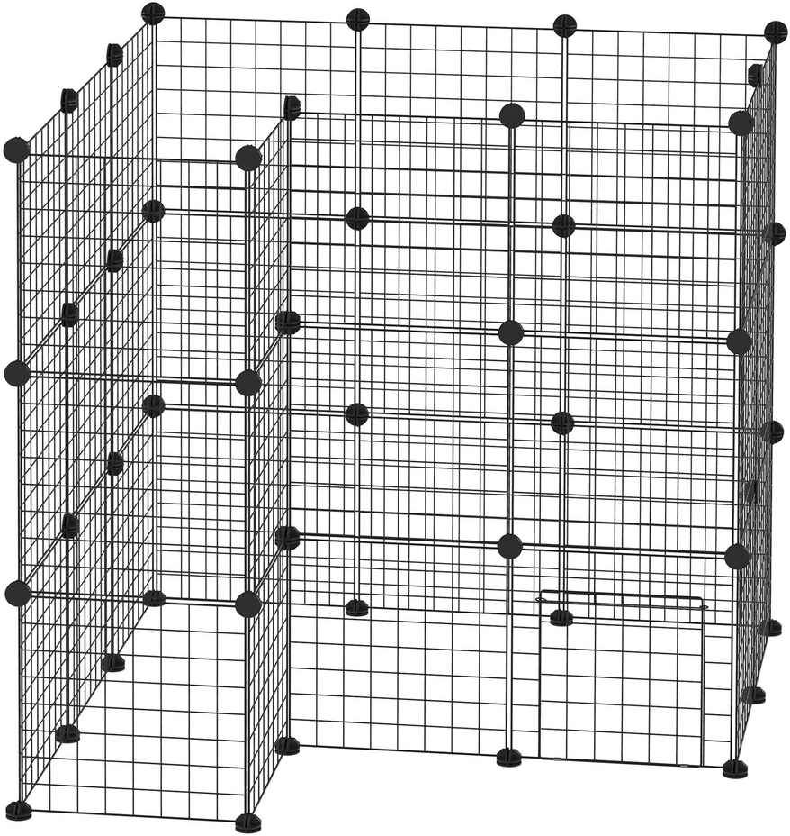 "PawHut" užtvara "pasidaryk pats" aptvaras mažiems gyvūnams, šuniukų aptvaras, 36 plokštės, juoda, 146x73x73cm