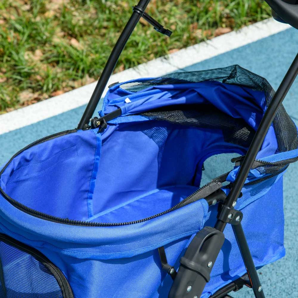 PawHut šunų vežimėlis, sulankstomas vežimėlis mažų šunų ir kačių augintinių transportavimo priemonė, Oksfordo audinys, mėlynas, 67 x 45 x 96 cm