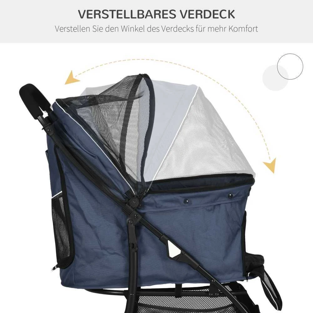 PawHut šunų vežimėlis, sulankstomas vežimėlis šunims su pagalve, 4 ratai, tinkleliniai langai, skirtas mažiems šunims ir katėms, 600D Oksfordo audinys