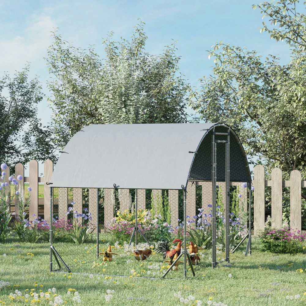 PawHut plieno vištidės voljeras, 280 x 190 x 197 cm vištidės narvas su UV spinduliams atspariu stogu, durelėmis, vištidė 4–6 vištoms, smulkiems gyvūnams, sidabrinė
