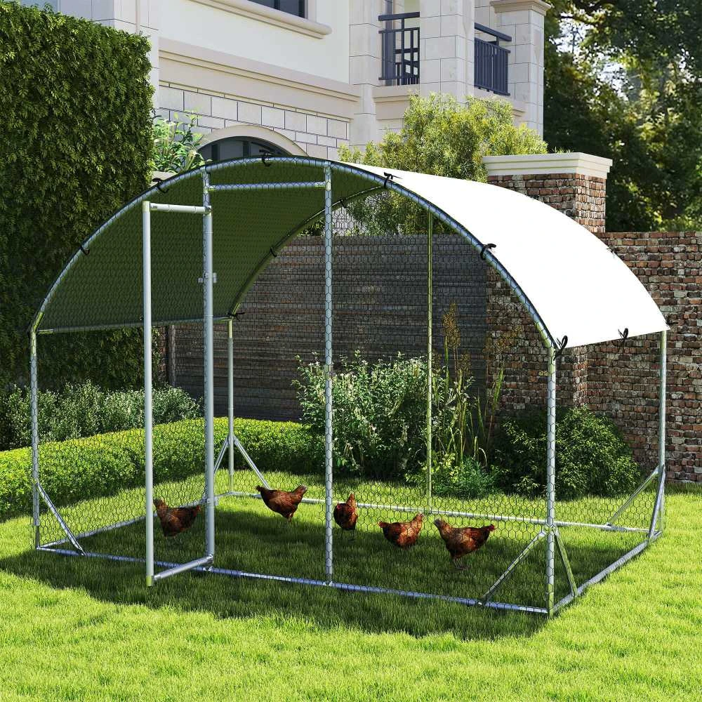 PawHut plieno vištidės voljeras, 280 x 190 x 197 cm vištidės narvas su UV spinduliams atspariu stogu, durelėmis, vištidė 4–6 vištoms, smulkiems gyvūnams, sidabrinė
