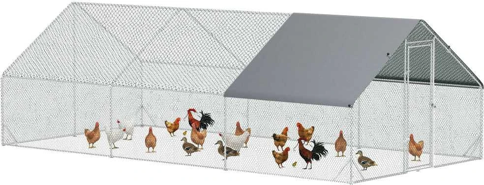 PawHut XXL lauko vištidė su voljeru, stogeliu nuo saulės ir spyna, tinkama 12-18 vištų, ančių, triušių, plieninė, 3 x 6 x 2 m