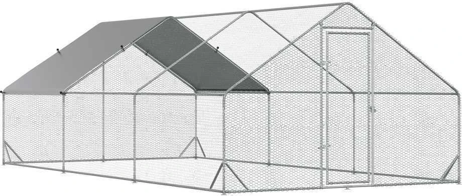 PawHut XXL lauko vištidė su voljeru, stogeliu nuo saulės ir spyna, tinkama 12-18 vištų, ančių, triušių, plieninė, 3 x 6 x 2 m