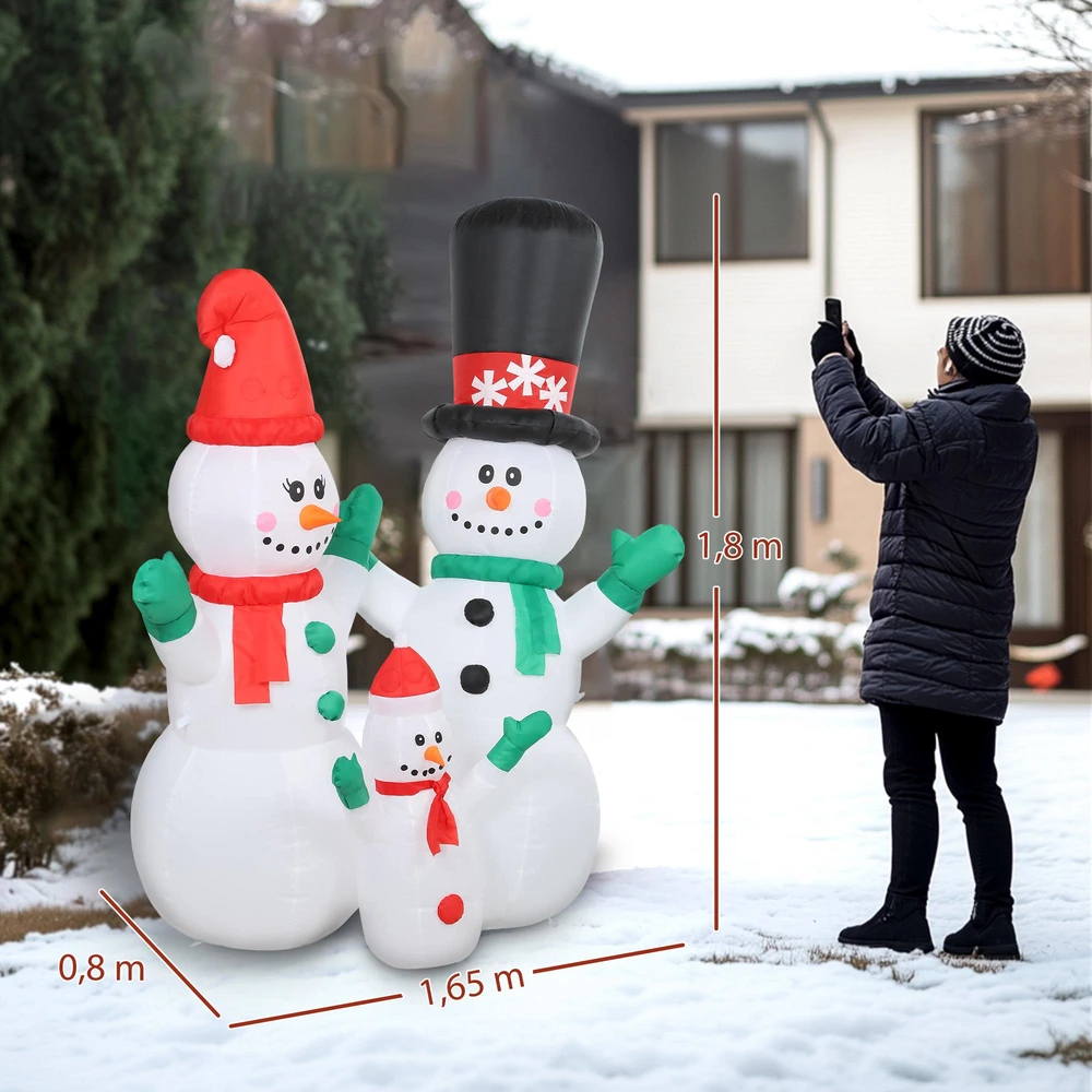 Pripučiama sniego senių šeima Outsunny, 1,8 m, kalėdinė dekoracija su LED apšvietimu vidaus ir lauko erdvėms