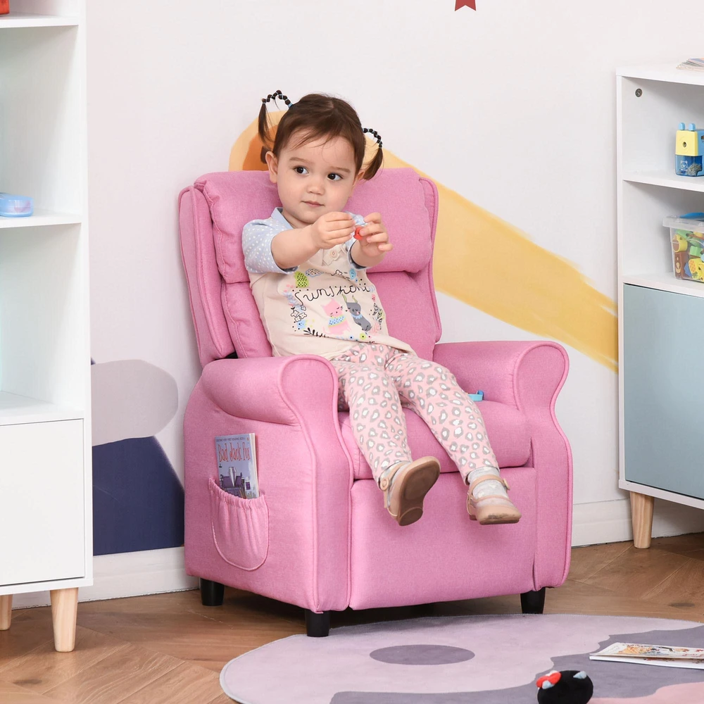 Reguliuojama vaikiška sofa HOMCOM su kojų atrama, patogus vaikiškas fotelis 3–5 metų vaikams, rožinė, 58x53x70 cm, puikiai tinka berniukams ir mergaitėms