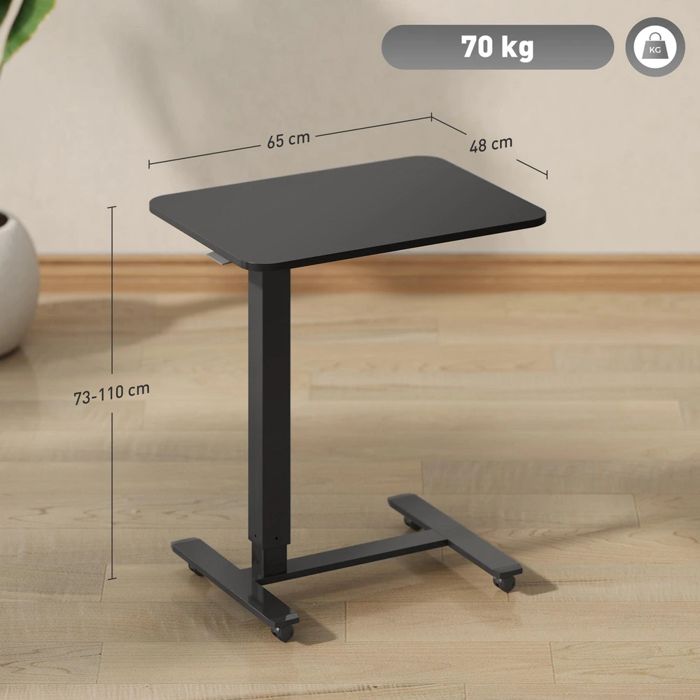 Reguliuojamo aukščio stovimas stalas HOMCOM su 4 ratukais, C formos, 65 cm x 48 cm x 70-110 cm, juodas