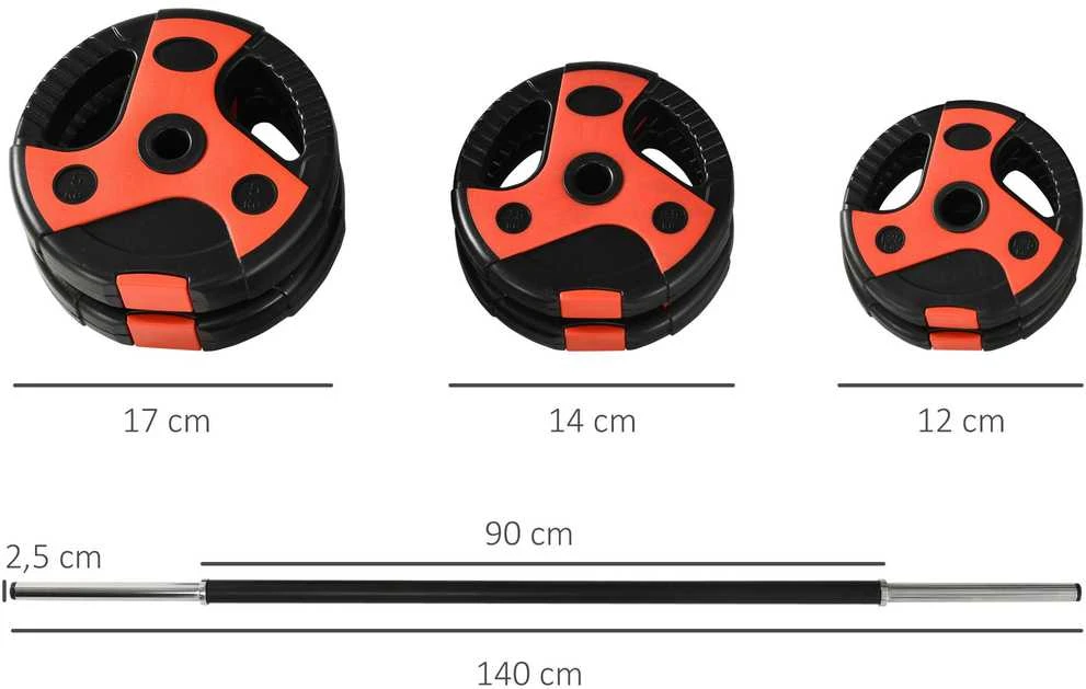 SPORTNOW štangos rinkinys 20 kg, reguliuojamas svorių rinkinys su neslystančia rankena, įskaitant 6 svorius, grindis tausojantis svorių kilnojimo rinkinys namų treniruokliams