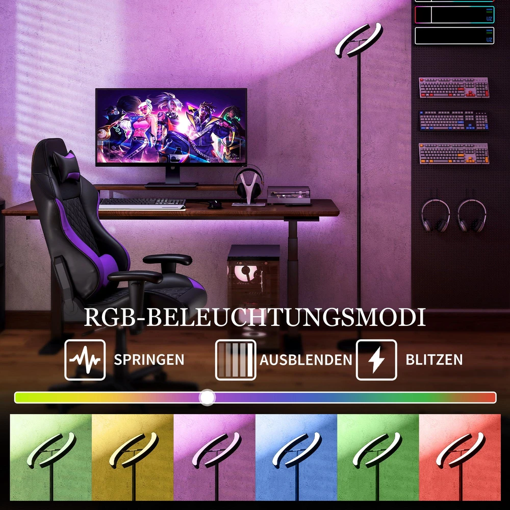 RGB toršeras, reguliuojamo ryškumo lempa su įvairių spalvų apšvietimo galimybėmis, sukamasis, juodas