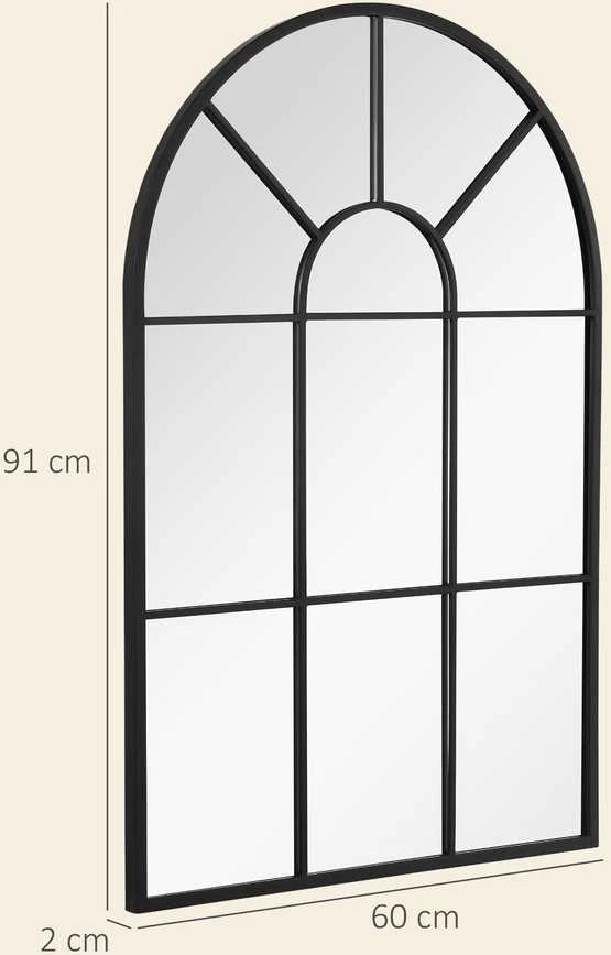 HOMCOM sieninis veidrodis arkiniu lango rėmu 91x60 cm, metalinis rėmas, stiklas, svetainei, miegamajam, valgomajam, koridoriui, juodas