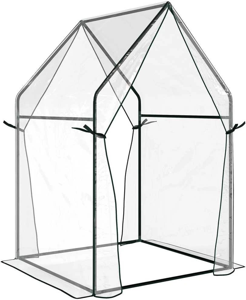 Outsunny plėvelinis šiltnamis, šiltnamis, šiltadaržis su dvigubomis durimis, vėjui atsparus pomidorų namelis, augalų namelis sodui, PE, skaidrus, 90 x 90 x 145 cm