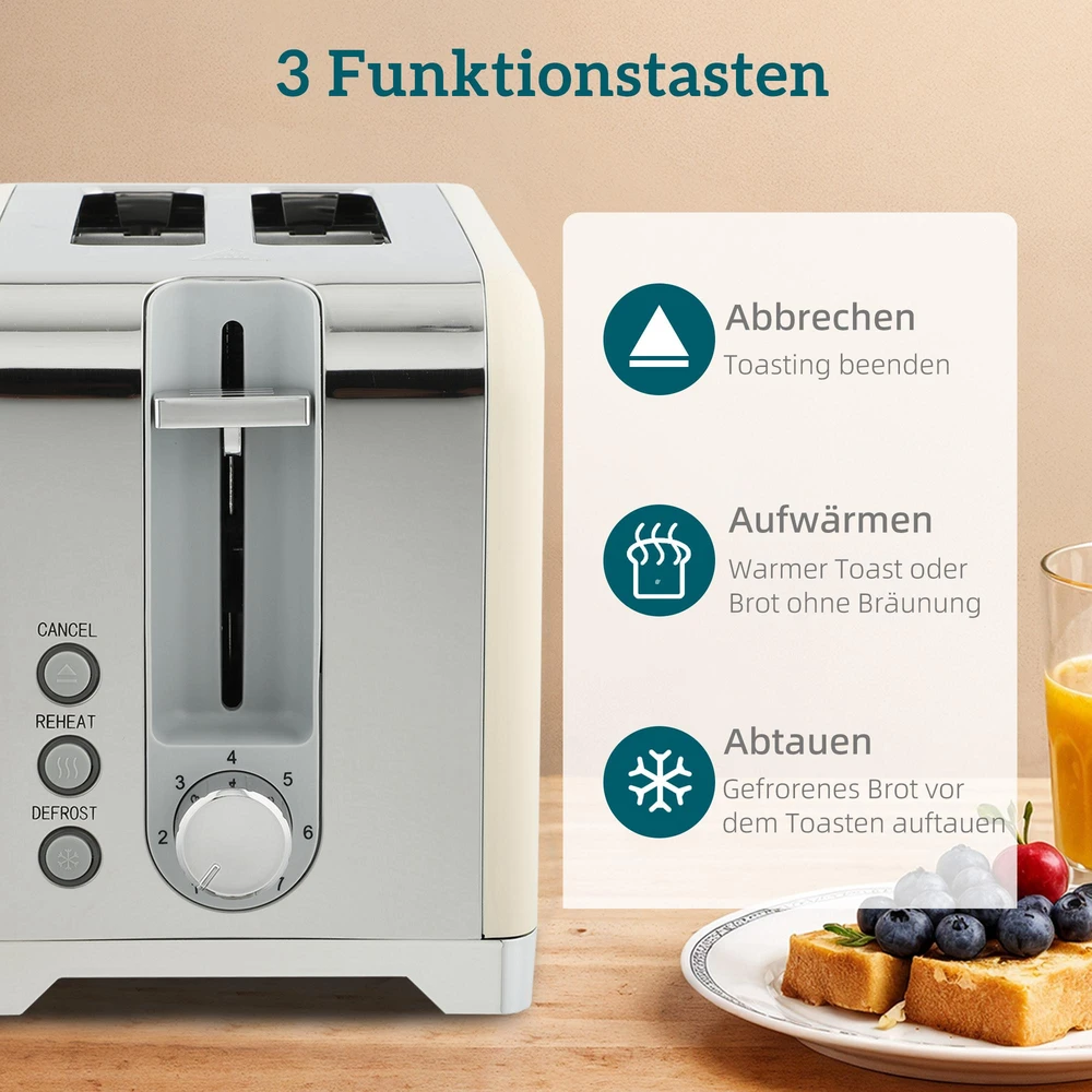 Skrudintuvas HOMCOM virdulio ir skrudintuvo rinkinys, 2200 W, 7 skrudinimo lygiai, įvairios funkcijos, kreminė spalva