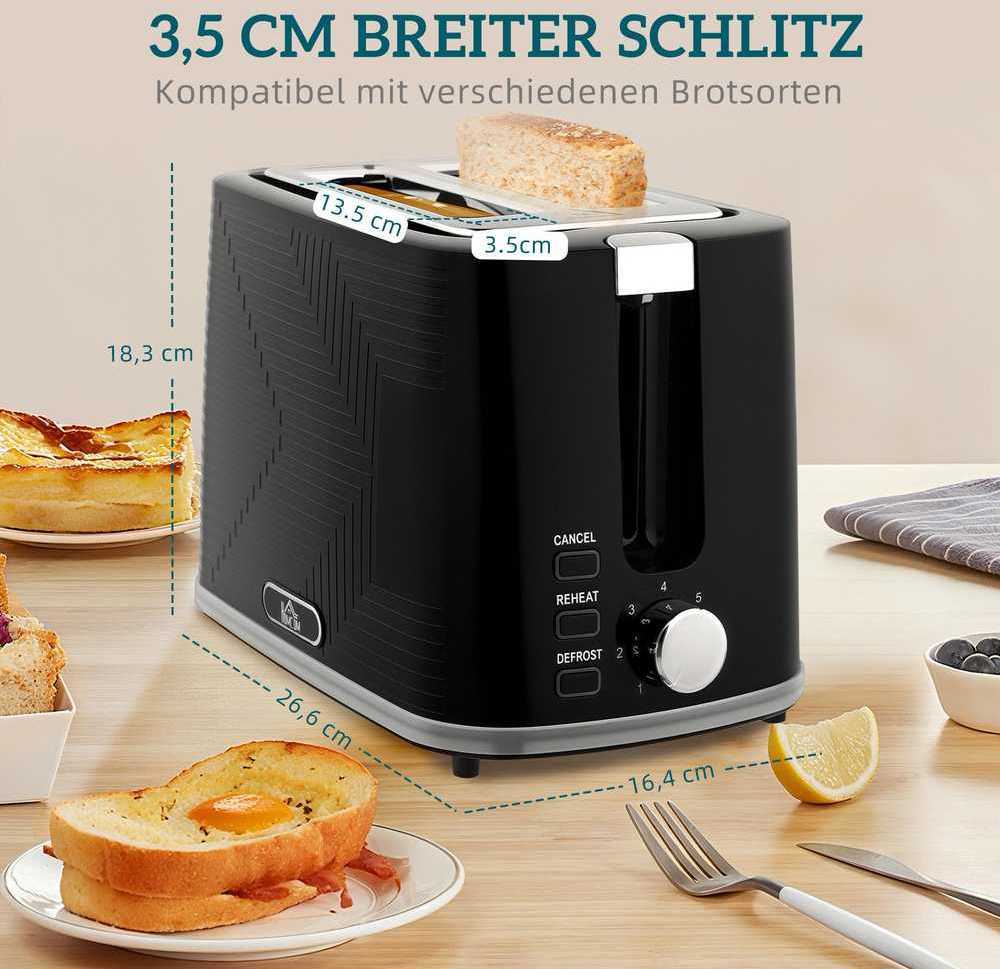 Skrudintuvas HOMCOM virdulio ir skrudintuvo rinkinys, 2200W, Otter termostatas, 2 skrudintuvų angos, 7 rudumo lygiai, dėklas trupiniams, juodas