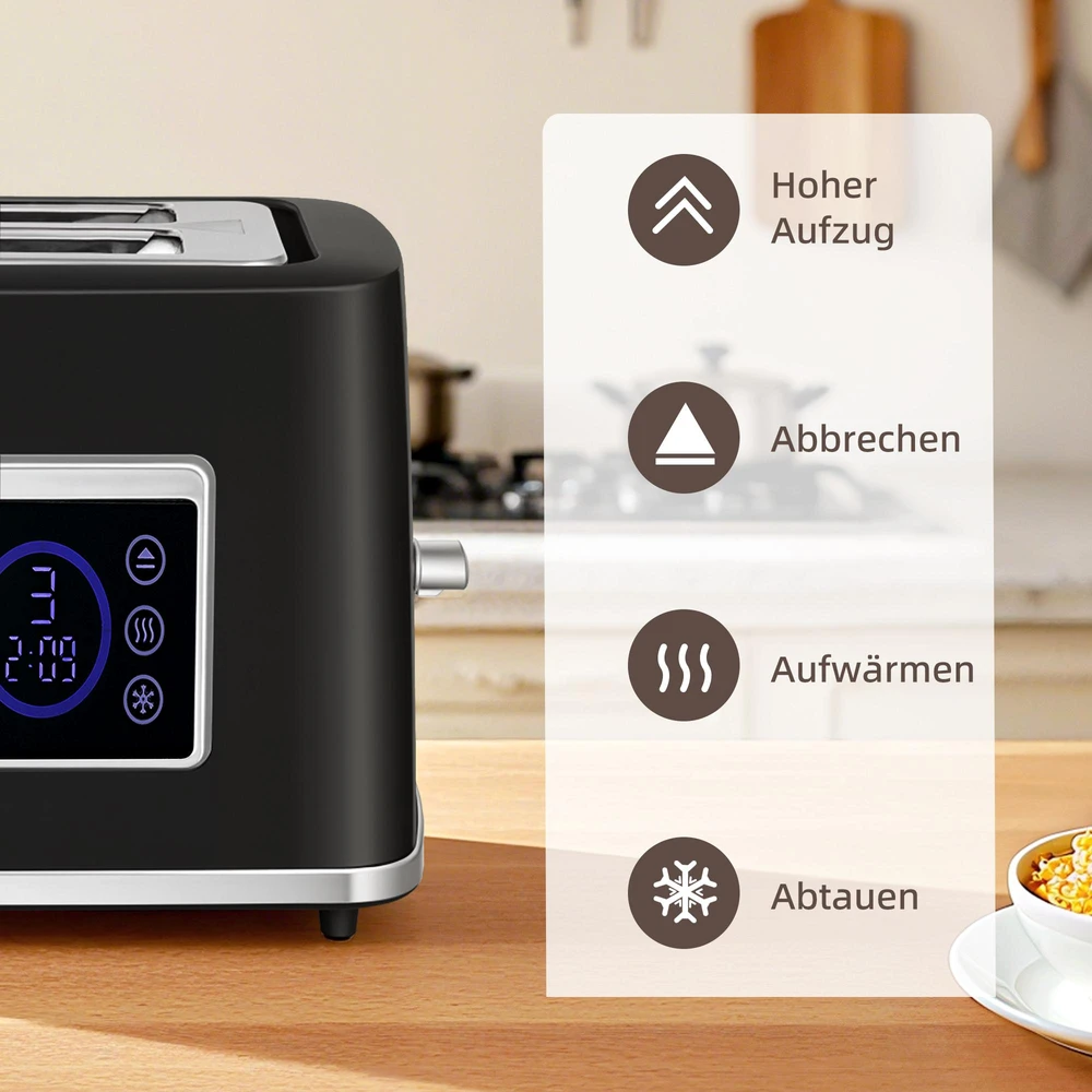 Skrudintuvas HOMCOM Virdulio ir skrudintuvų rinkinys su LED jutikliniu ekranu, 1,7 L, 2 skrudintuvo vietos, įvairūs režimai ir funkcijos, juodas
