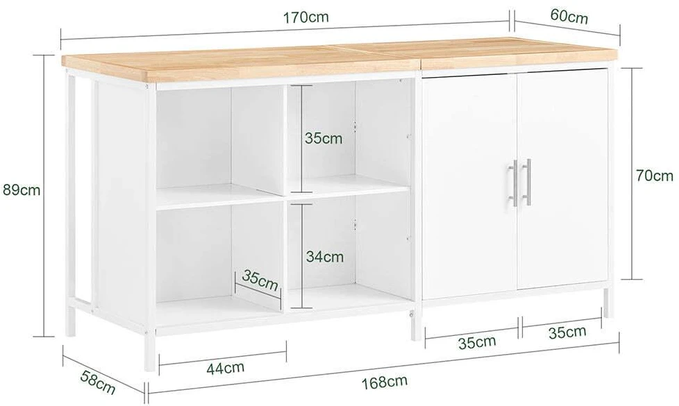 SoBuy virtuvės sala su spintele, sandėliavimo spintele, baro stalu KNL09-WN