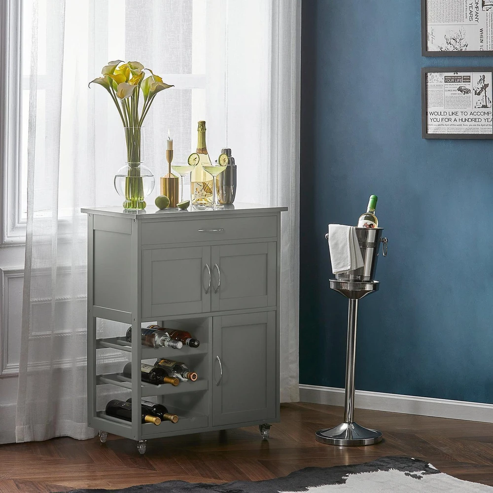 SoBuy virtuvės spintelė, vežimėlis su 1 stalčiumi, virtuvės sala su ratukais FKW45-HG