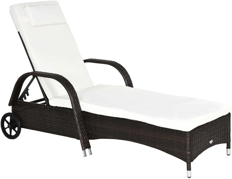 Outsunny sodo gultas, rotango gultas, mobilus su pagalve ir ratukais, polirotango ir metalo, kavos rudos spalvos, 200 x 73 x 30–103 cm