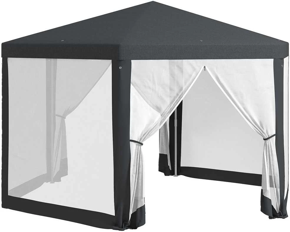 Outsunny paviljonas apie 4 x 4 m sodo paviljonas su tinkleliu nuo uodų vakarėlių palapinė sodo palapinė šventinė palapinė palapinė 6-kampė poliesteris metalas tamsiai pilka