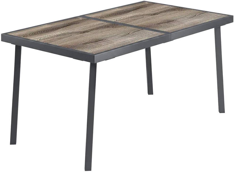 Outsunny sodo stalas, balkono stalas, 145 x 85 cm terasos stalas 6 asmenims, medžio išvaizdos, lauko valgomojo stalas, plieno rėmas, pilkas
