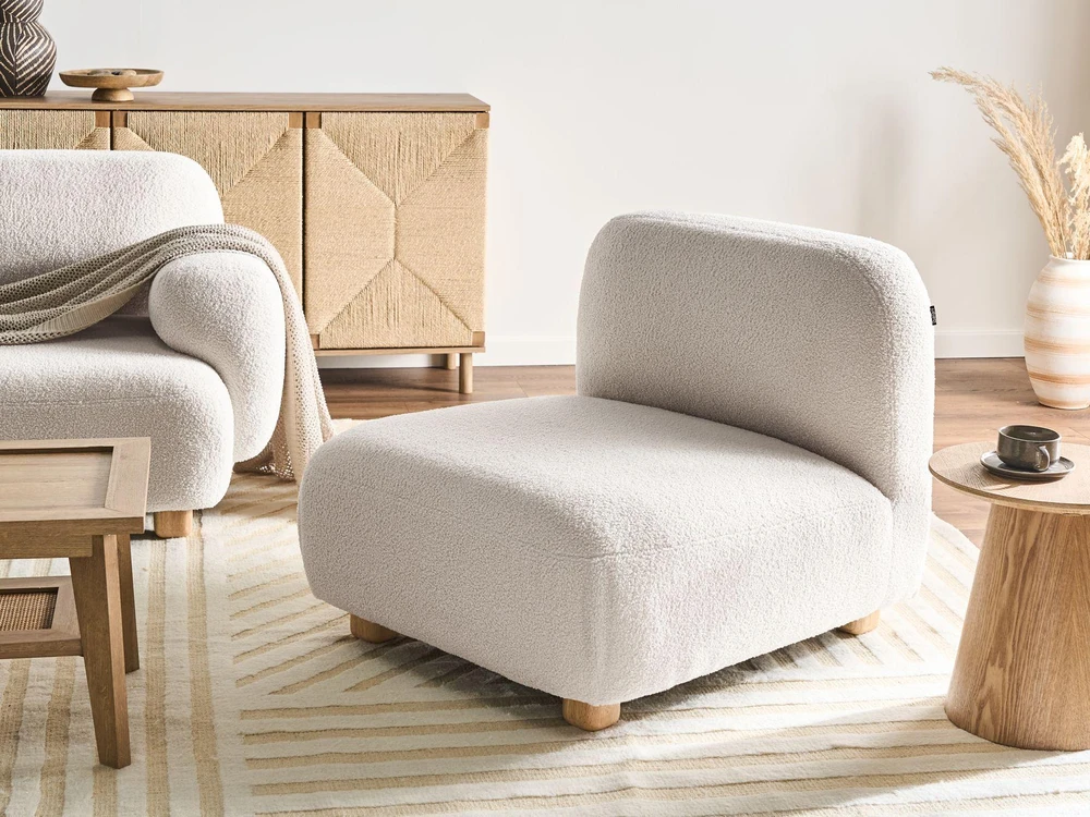 Sofa Beliani 1 vietos modulis AMLI, kreminės baltos spalvos Boucle audinys