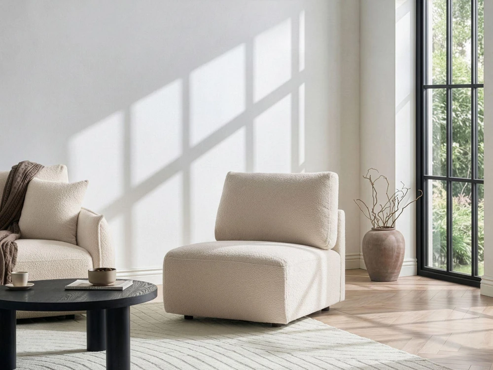Sofa Beliani 1 vietos modulis MESNALI Boucle, balkšvas