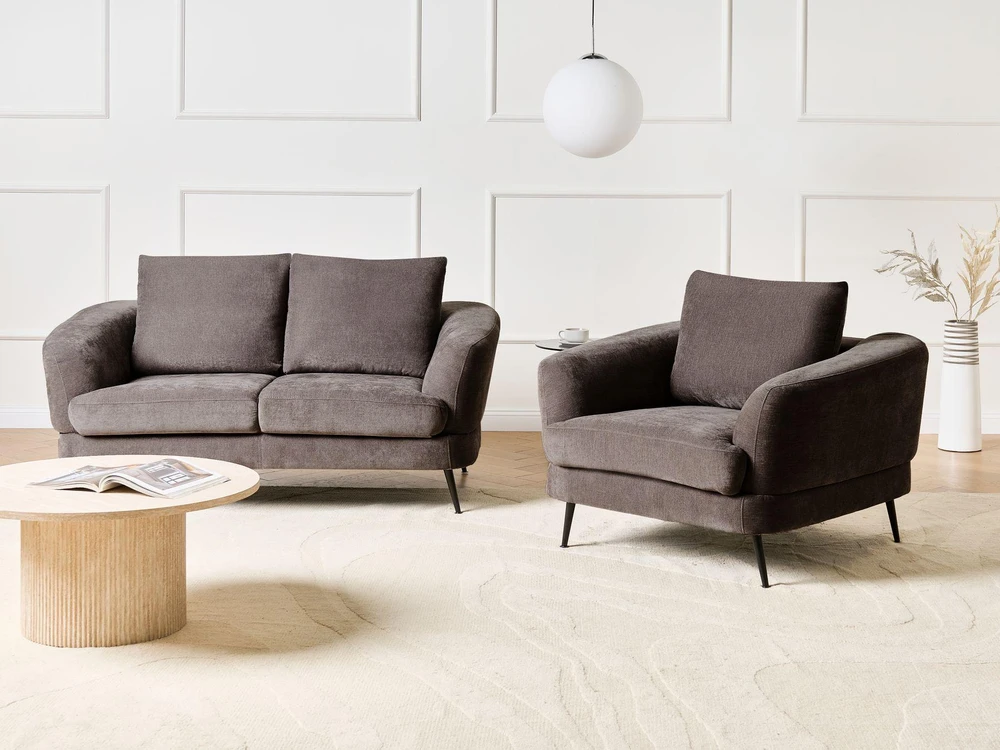 Sofa Beliani 3 asmenų svetainės baldų komplektas KJAER, šenilas, smėlio ir pilkos spalvos