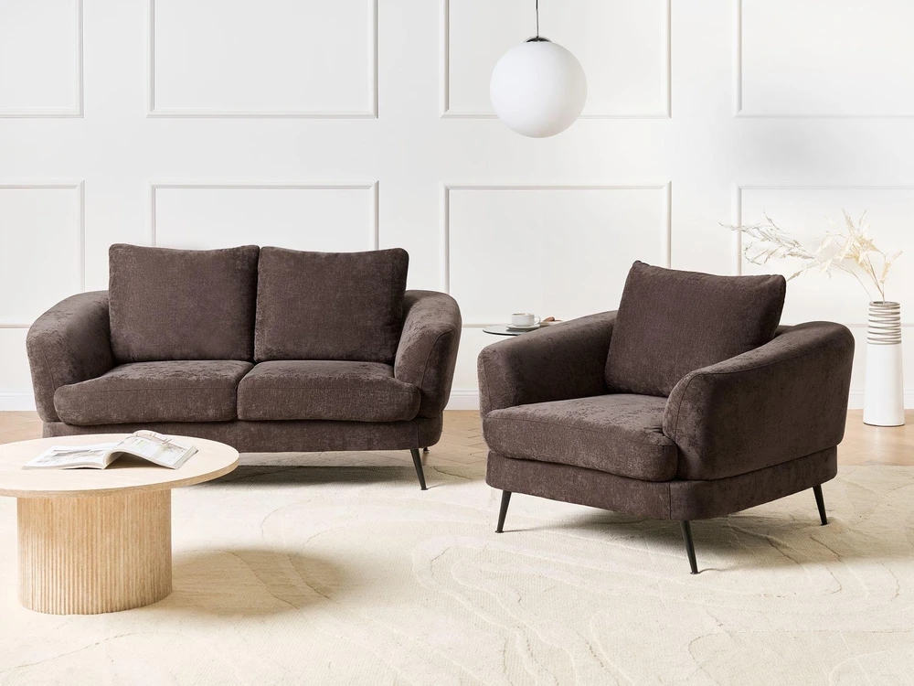Sofa Beliani 3 asmenų svetainės komplektas KJAER, šenilas, tamsiai rudas