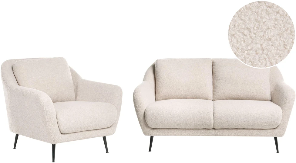 Sofa Beliani 3 vietų sofos komplektas EIBY Boucle smėlio spalvos