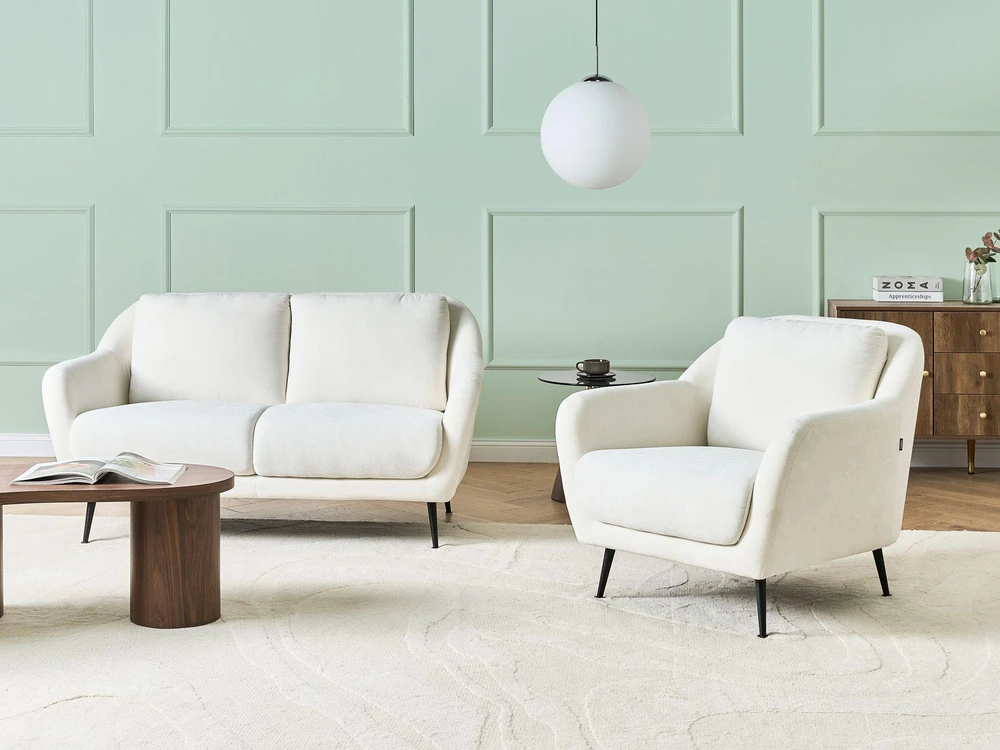 Sofa Beliani 3 vietų svetainės baldų komplektas EIBY šenilinis baltas