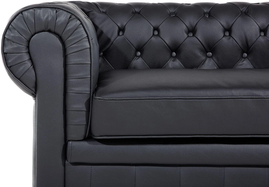 Sofa Beliani 4 asmenų poilsio baldų komplektas CHESTERFIELD, natūrali oda, juoda spalva